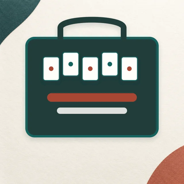 Editorial illustration of a Japanese Riichi mahjong set on the MahjongSetup product backdrop; not an exact product photo.